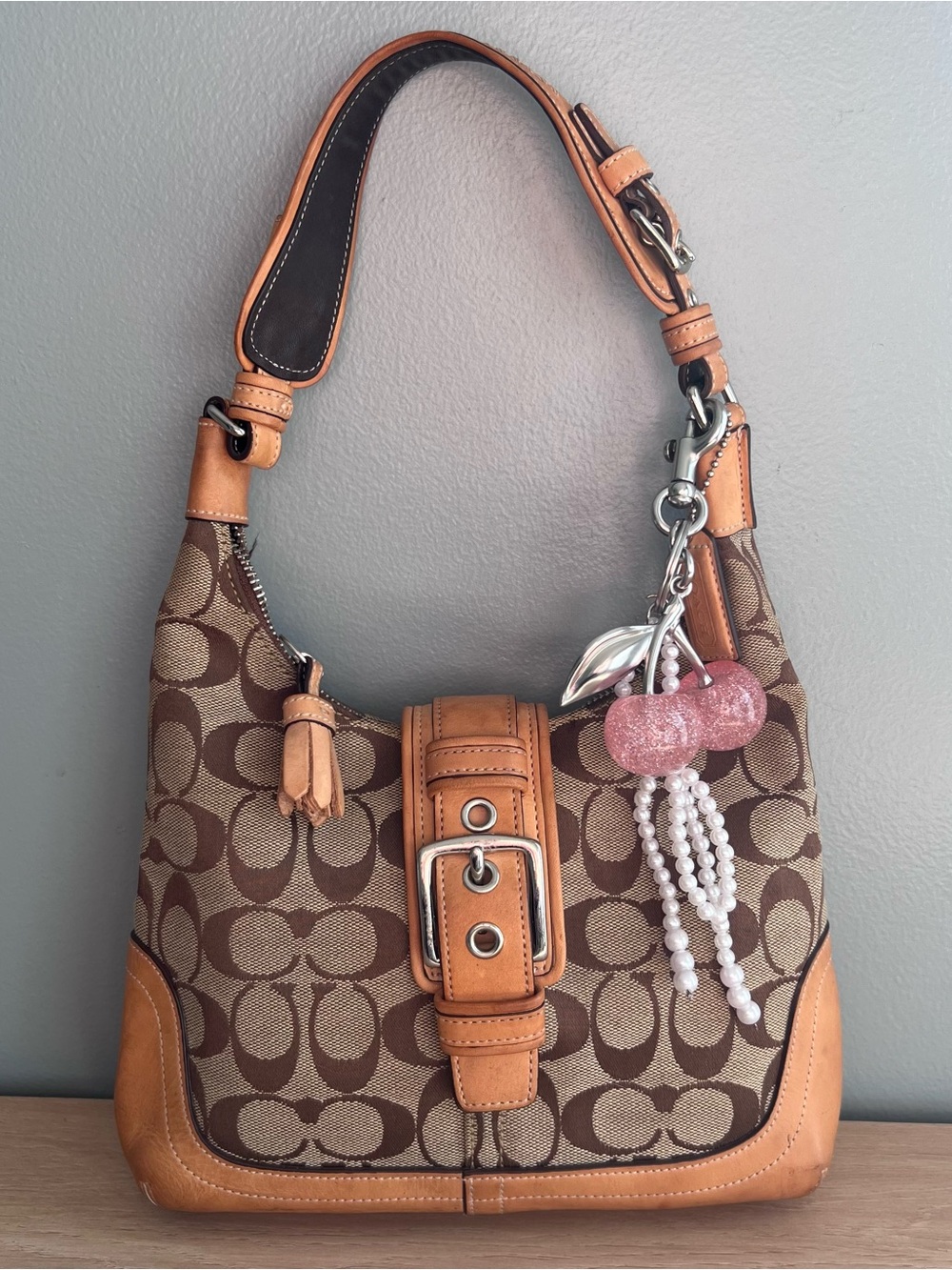 Vintage Coach Signature Canvas Hampton Buckle Shoulder Bag